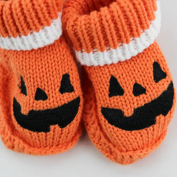 Child of Mine by Carter's Newborn Pumpkin Face Halloween Slipper Socks Orange