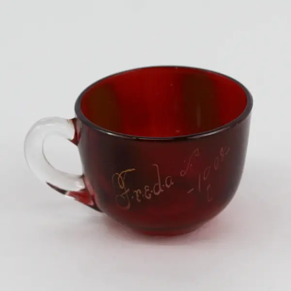 Ruby Red Flash Cup With A Name And Date Of 1908