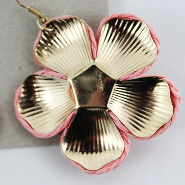 Unbranded Pink Yellow Raffia Flower Statement Dangle Earrings Lightweight