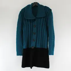 Anonymous Handmade Women's L/XL Blue/Black Cable Knit Long Button Up Sweater