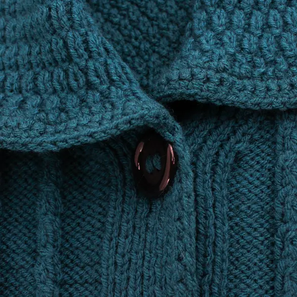 Anonymous Handmade Women's L/XL Blue/Black Cable Knit Long Button Up Sweater