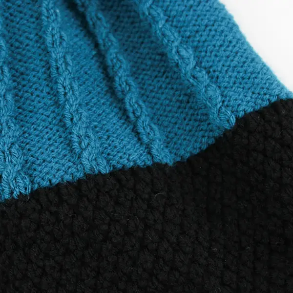 Anonymous Handmade Women's L/XL Blue/Black Cable Knit Long Button Up Sweater