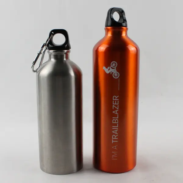 Lot of 2 Stainless Steel Twist Top Water Bottles Silver & Orange