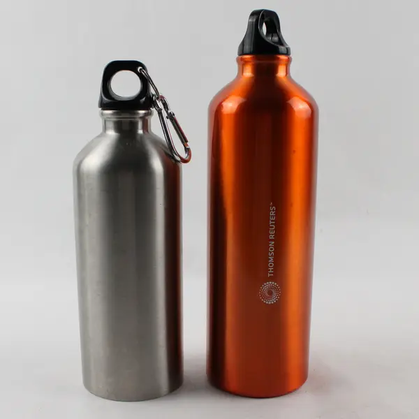 Lot of 2 Stainless Steel Twist Top Water Bottles Silver & Orange