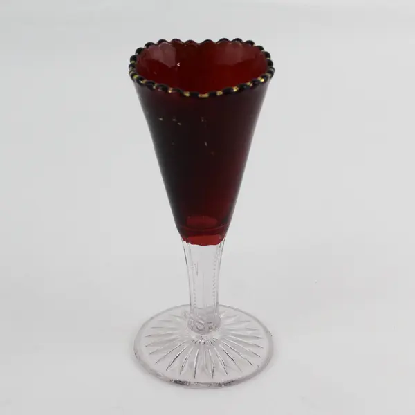 Souvenir Ruby Flashed Glass Vase  Beaded Rim 6.5" tall
