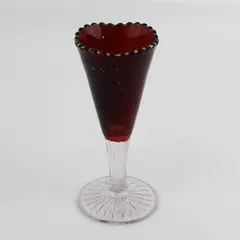 Souvenir Ruby Flashed Glass Vase  Beaded Rim 6.5" tall