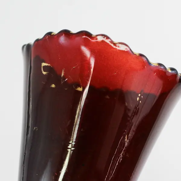 Souvenir Ruby Flashed Glass Vase  Beaded Rim 6.5" tall