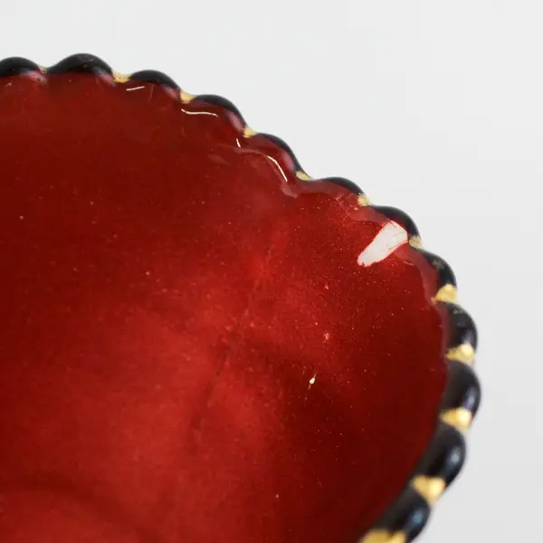Souvenir Ruby Flashed Glass Vase  Beaded Rim 6.5" tall