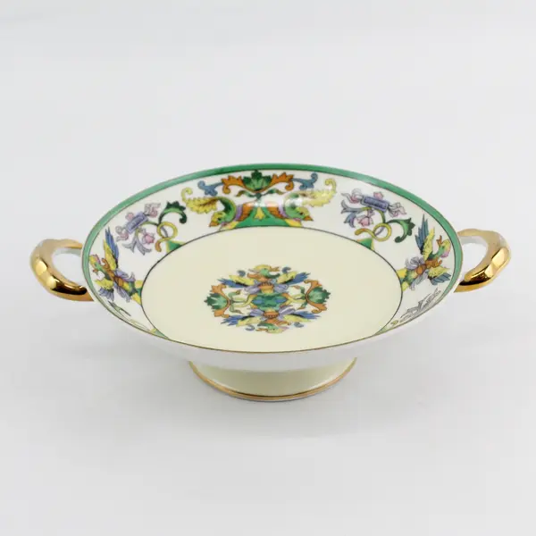 Hand Painted Noritake Gold Trim Handled Phoenix Koi Bowl
