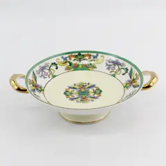 Hand Painted Noritake Gold Trim Handled Phoenix Koi Bowl