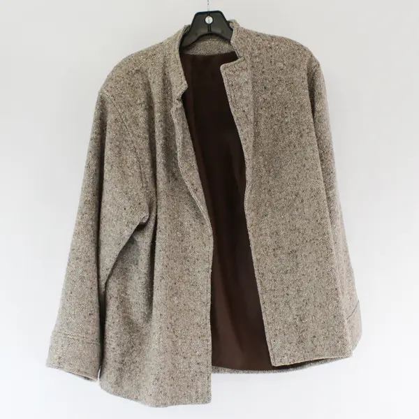Vintage Unbranded Women's XL Brown Herringbone Wool Blend Open Front Jacket
