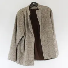 Vintage Unbranded Women's XL Brown Herringbone Wool Blend Open Front Jacket