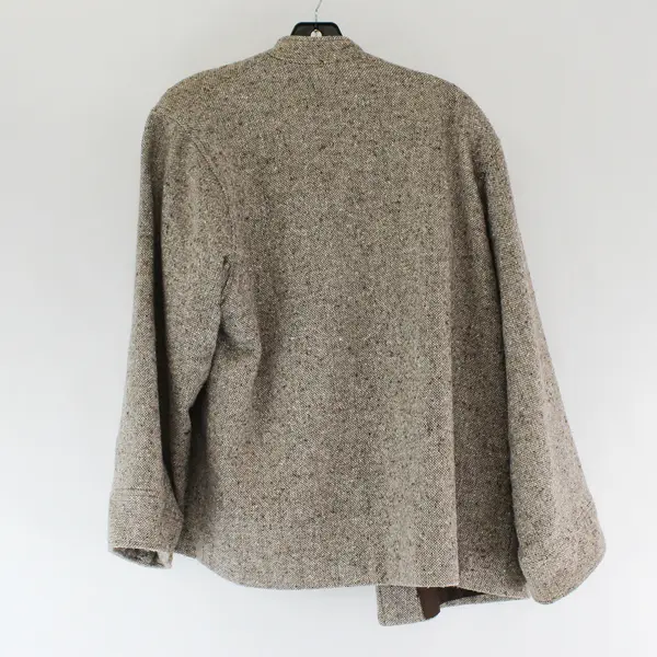 Vintage Unbranded Women's XL Brown Herringbone Wool Blend Open Front Jacket