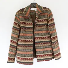 Vtg Alfred Dunner Women's Size 8 Brown Hues Tapestry Beaded Open Front Jacket