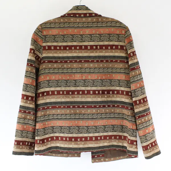 Vtg Alfred Dunner Women's Size 8 Brown Hues Tapestry Beaded Open Front Jacket