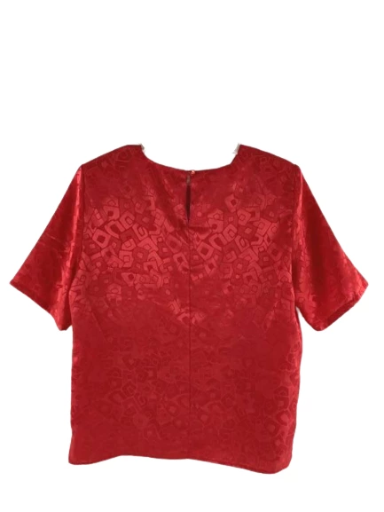 Vintage 1980s May Gene Red Geometric Short Sleeve Top Women's Sz S Shoulder Pads