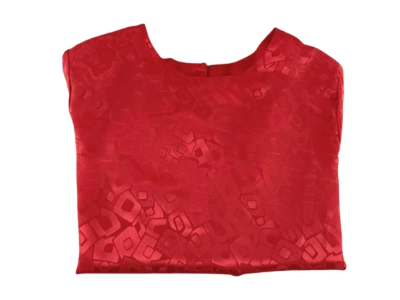 Vintage 1980s May Gene Red Geometric Short Sleeve Top Women's Sz S Shoulder Pads