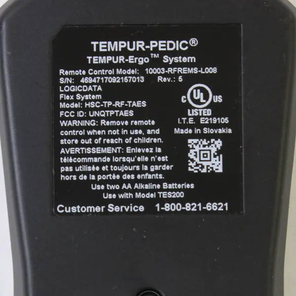 Tempur-Pedic Ergo System Adjustable Bed Remote 10003-RFREMS-L008 Used Sold As Is