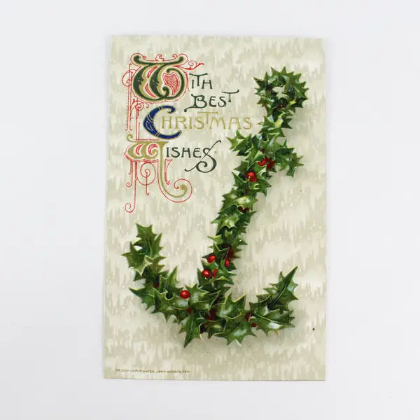 1911 With Best Christmas Wishes Anchor Of Holly John Winsch Embossed Postcard