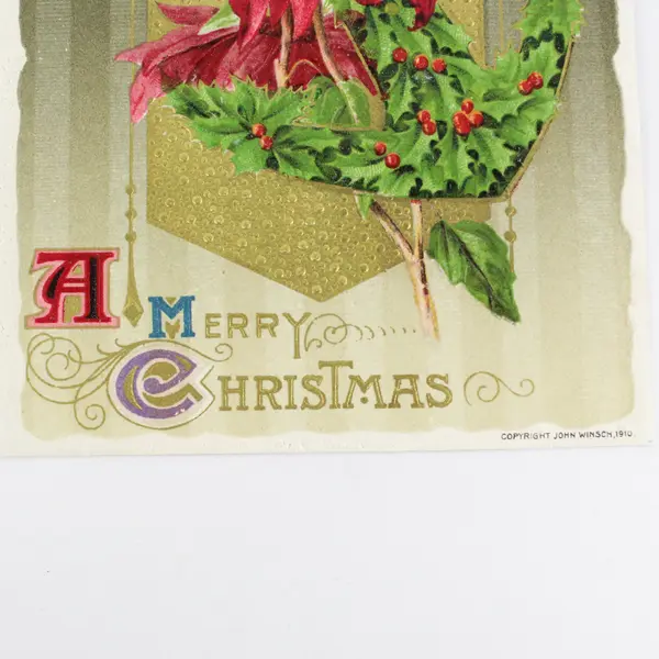 Vintage 1910 A Merry Christmas Poinsettia John Winsch Embossed Postcard