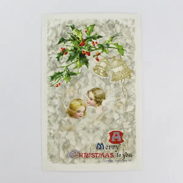 1910 A Merry Christmas To You John Winsch Embossed Postcard Holly Bells Cherubs 