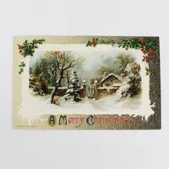 1910 A Merry Christmas Snowy House Scene John Winsch Embossed Postcard Holly