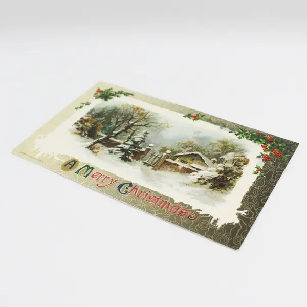 1910 A Merry Christmas Snowy House Scene John Winsch Embossed Postcard Holly