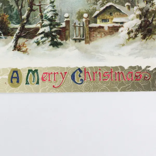 1910 A Merry Christmas Snowy House Scene John Winsch Embossed Postcard Holly