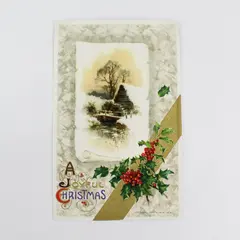1910 A Joyful Christmas Snowy Mill Scene John Winsch Embossed Postcard Holly