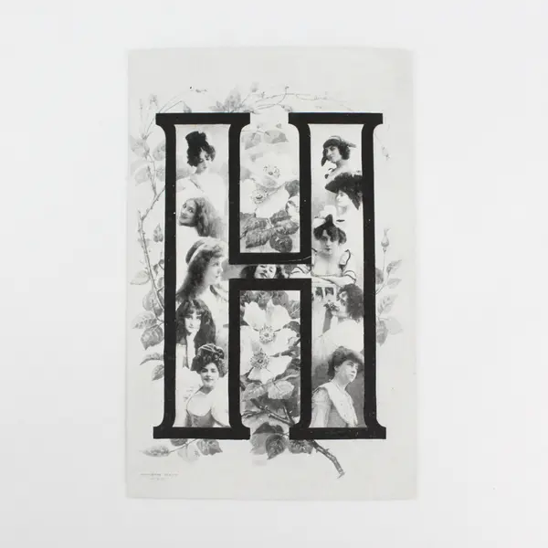 Vintage Large Letter H Women And Flower Motif Postcard H.G.Z. & Co