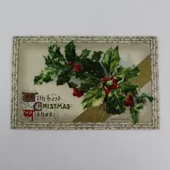 1910 With Best Christmas Wishes Holly Bough John Winsch Embossed Postcard