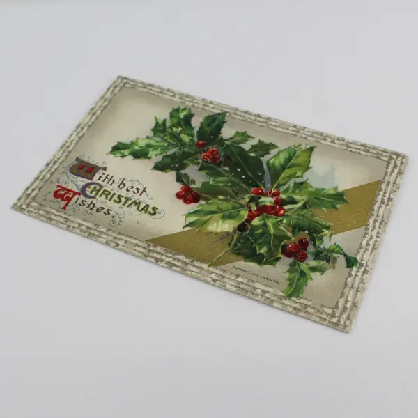 1910 With Best Christmas Wishes Holly Bough John Winsch Embossed Postcard