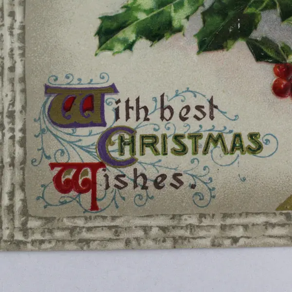1910 With Best Christmas Wishes Holly Bough John Winsch Embossed Postcard