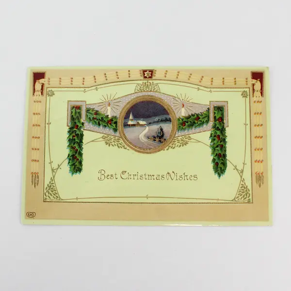 Vintage Best Christmas Wishes Embossed Greeting Cards Postcard