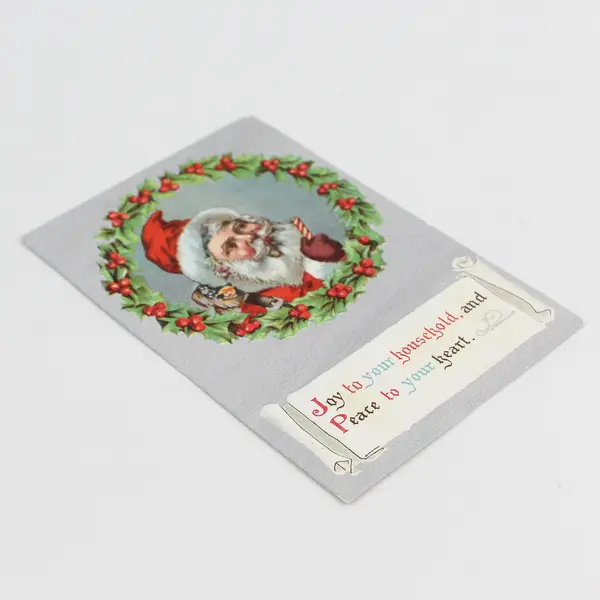 1908 Santa Claus Pipe Candy Cane Holly Wreath Embossed Postcard Corvallis OR 