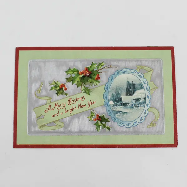 1910 A Merry Christmas And A Bright New Year Church Holly Postcard United Art