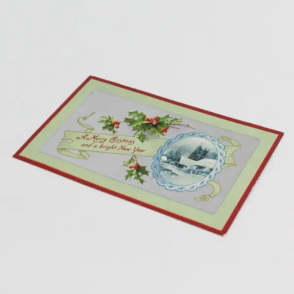 1910 A Merry Christmas And A Bright New Year Church Holly Postcard United Art