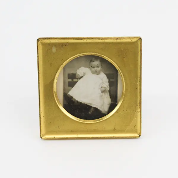 Vintage Brass Framed Baby Child Round Photograph 2.5x2.5