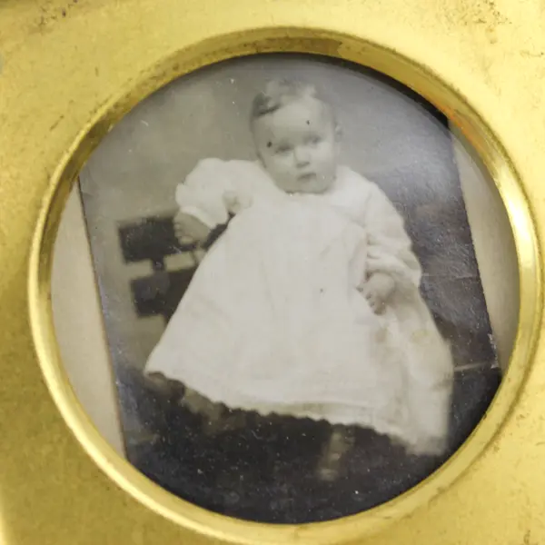 Vintage Brass Framed Baby Child Round Photograph 2.5x2.5