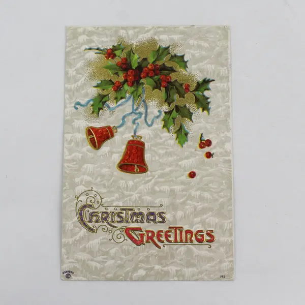 Vintage 1911 Christmas Embossed Greeting Card Holly Bells Postcard P Sander