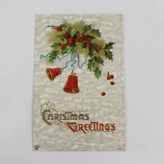 Vintage 1911 Christmas Embossed Greeting Card Holly Bells Postcard P Sander