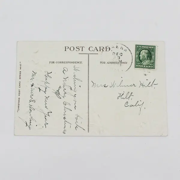 Vintage 1910 Merry Christmas Embossed Postcard Bells Holly River Scene