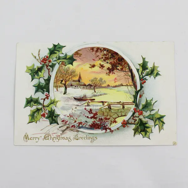 Vintage Merry Christmas Greetings Tuck & Sons Holly Series Postcard