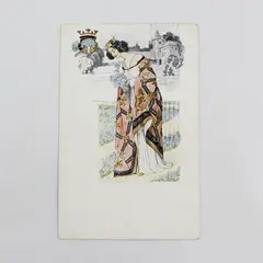 Vintage 1909 Woman In Gown With Flowers Art Postcard Wappen Germany Crest 
