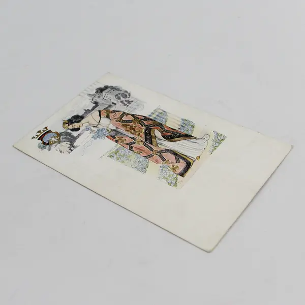 Vintage 1909 Woman In Gown With Flowers Art Postcard Wappen Germany Crest 