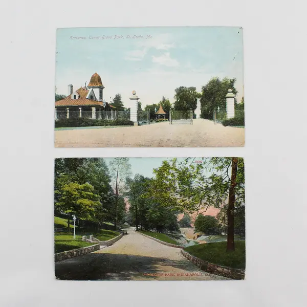 Lot Of 2 Vintage 1909 Park Litho Postcards Indianapolis St Louis Wilmer Hilt