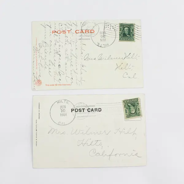 Lot Of 2 Vintage Midwest Litho Postcards 1908 Hilts California DPO Postmark