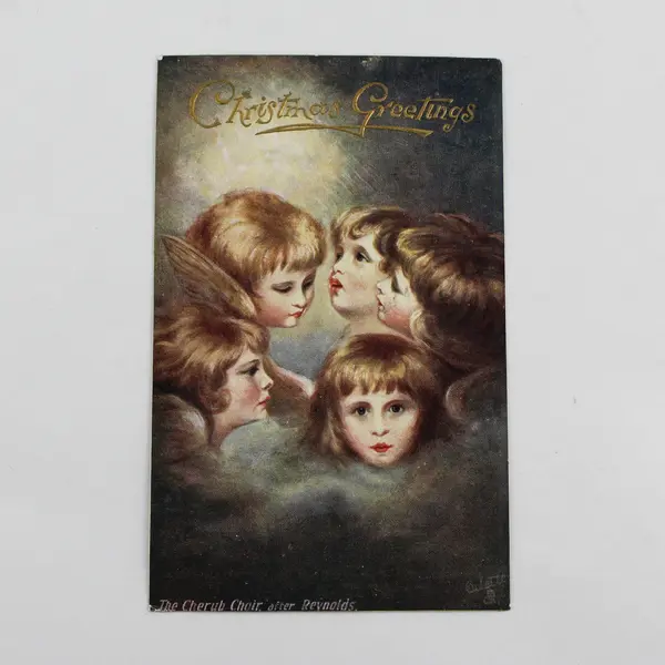 1909 Christmas Greetings Cherub Choir Angel Heads Reynolds Postcard Tuck & Sons