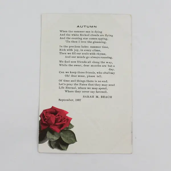 Vintage Autumn 1907 Greeting Card Sarah M Beach Poem Rose