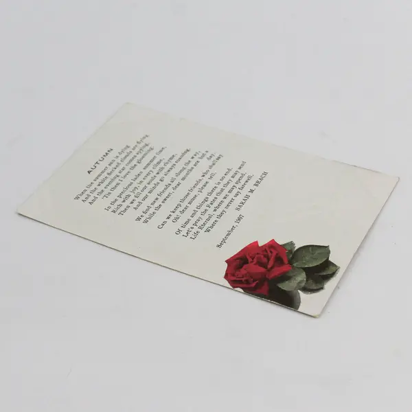 Vintage Autumn 1907 Greeting Card Sarah M Beach Poem Rose